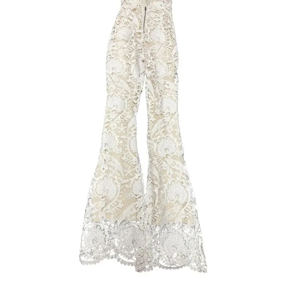 Stone Cold Fox Dylan Lace Jumpsuit Ivory Nude Lined Open Back Size 0 - Picture 9 of 15